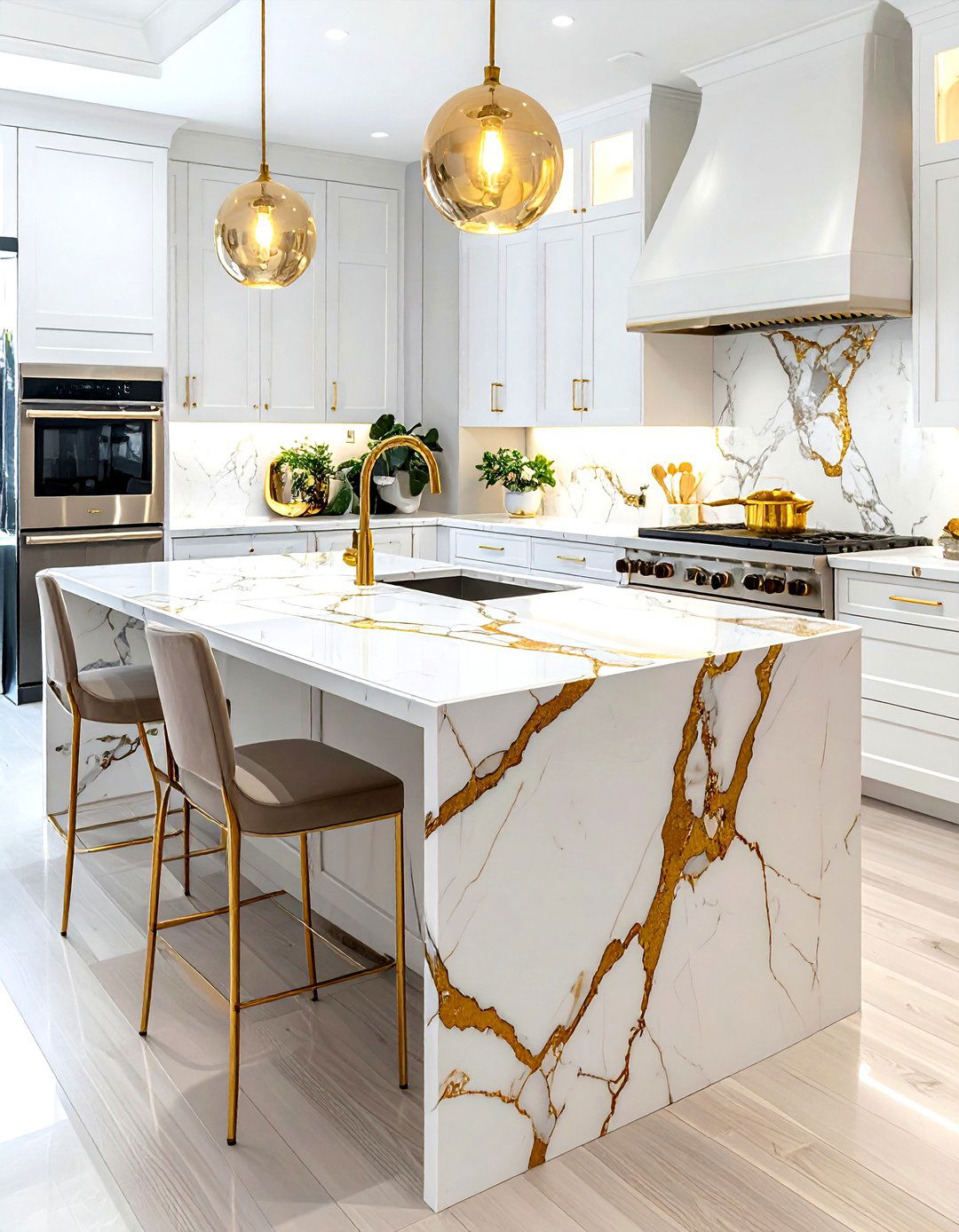 Calacatta Gold Marble Island - 30 marble kitchen island ideas