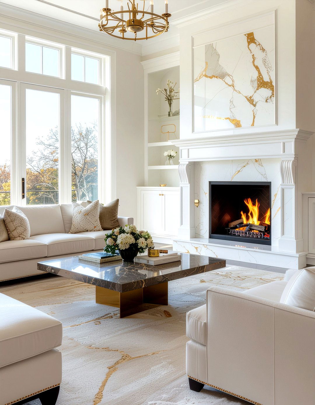 Calacatta Gold Marble Tile - 30 living room fireplace tile ideas