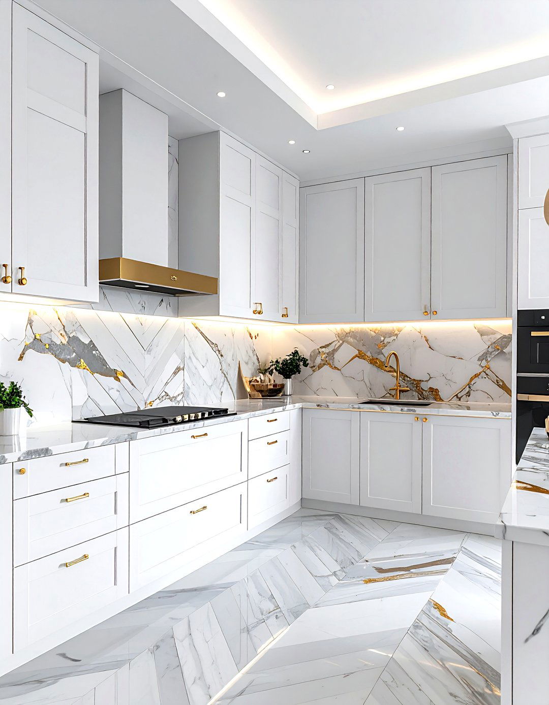 Calacatta Marble Chevron - 30 chevron backsplash kitchen ideas