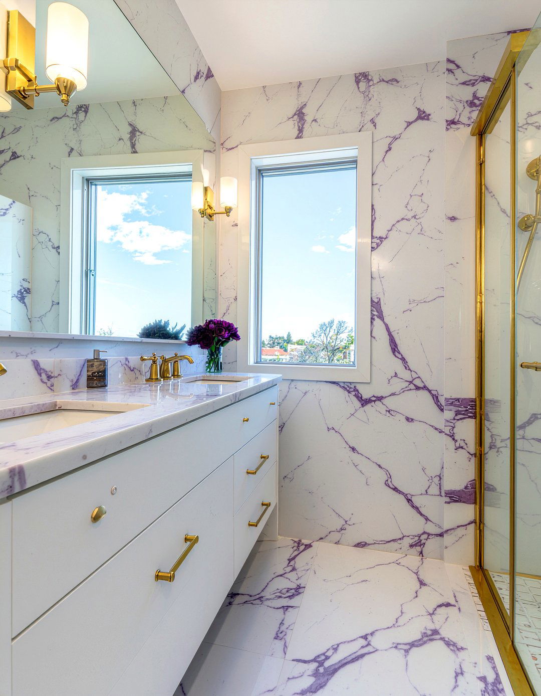 Calacatta Viola marble bathroom - 30 purple bathroom ideas