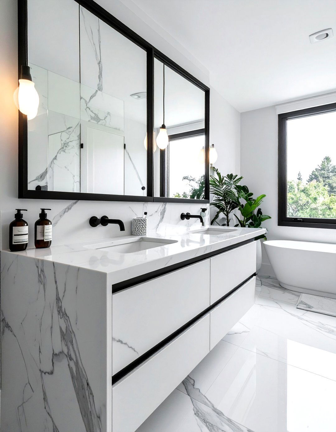 Calacatta marble black accents - 30 Calacatta marble bathroom ideas