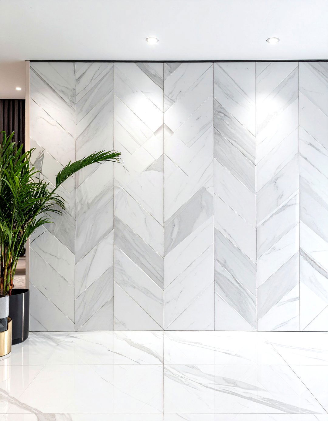 Calacatta marble chevron wall - 30 Calacatta marble bathroom ideas