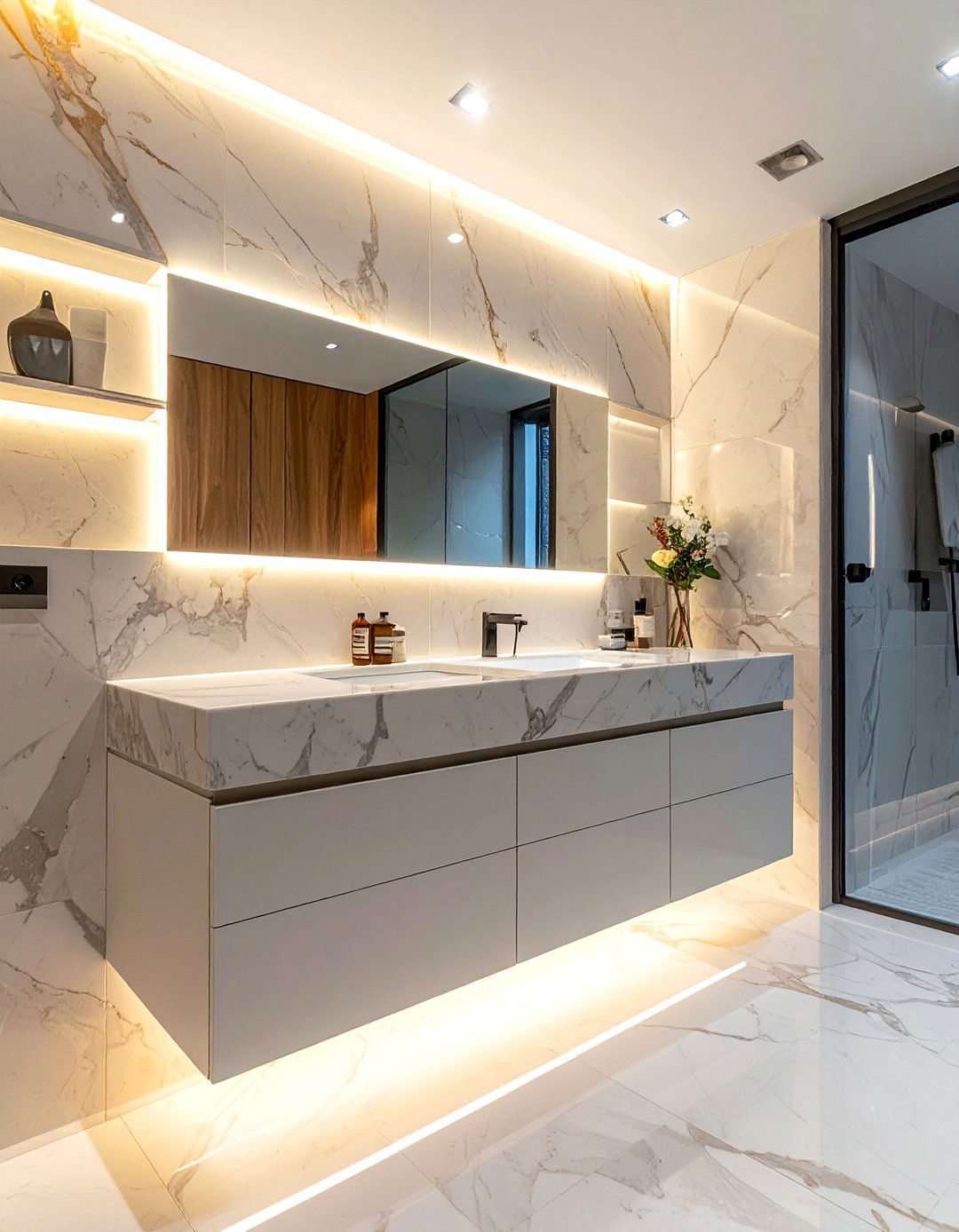 Calacatta marble floating vanity - 30 Calacatta marble bathroom ideas