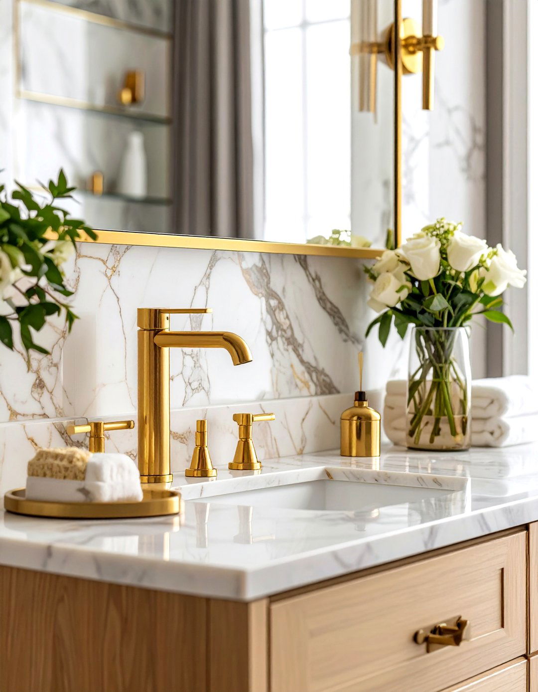 Calacatta marble gold fixtures - 30 Calacatta marble bathroom ideas