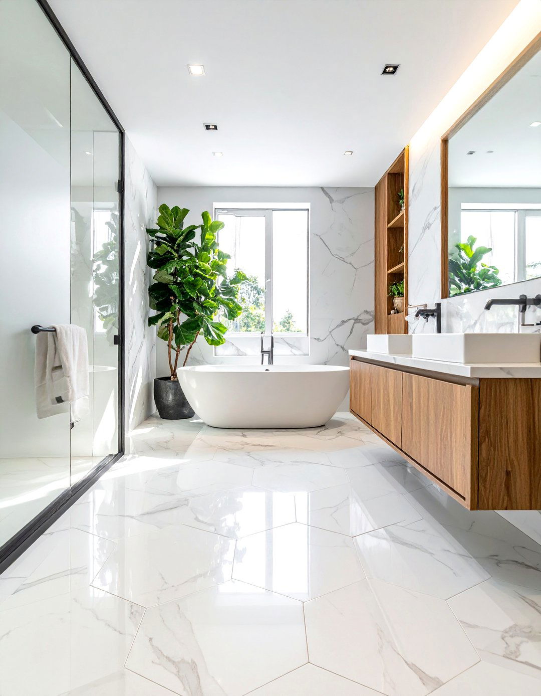 Calacatta marble hex tile - 30 Calacatta marble bathroom ideas