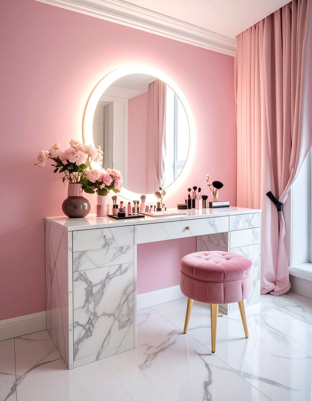 Calacatta marble makeup vanity - 30 Calacatta marble bathroom ideas
