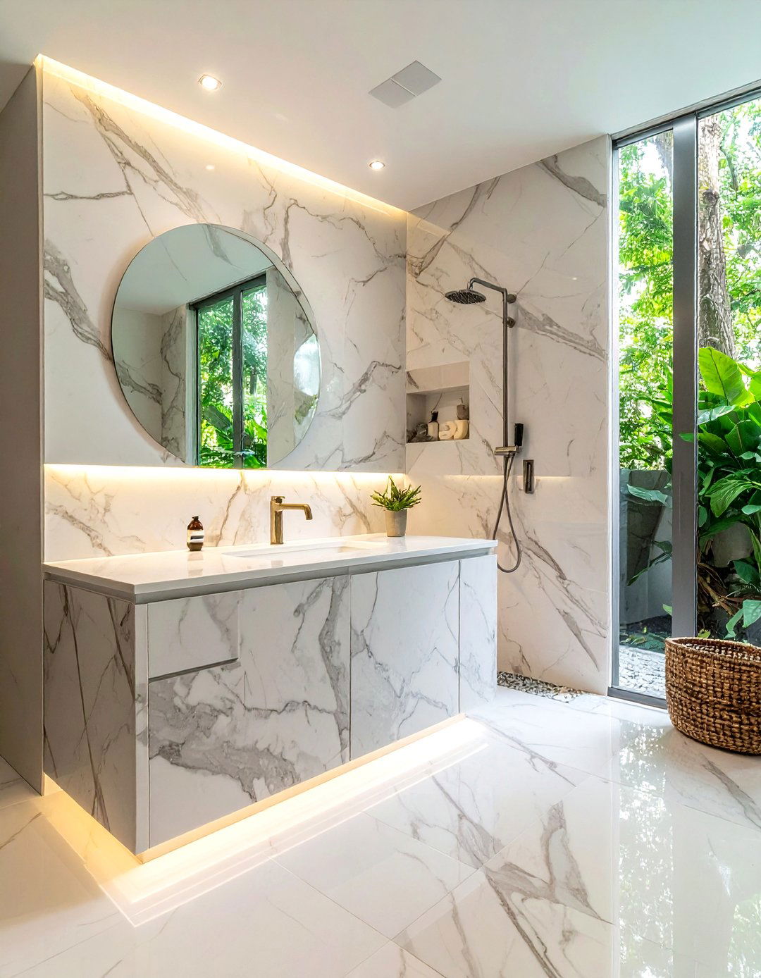 Calacatta marble shower bench - 30 Calacatta marble bathroom ideas