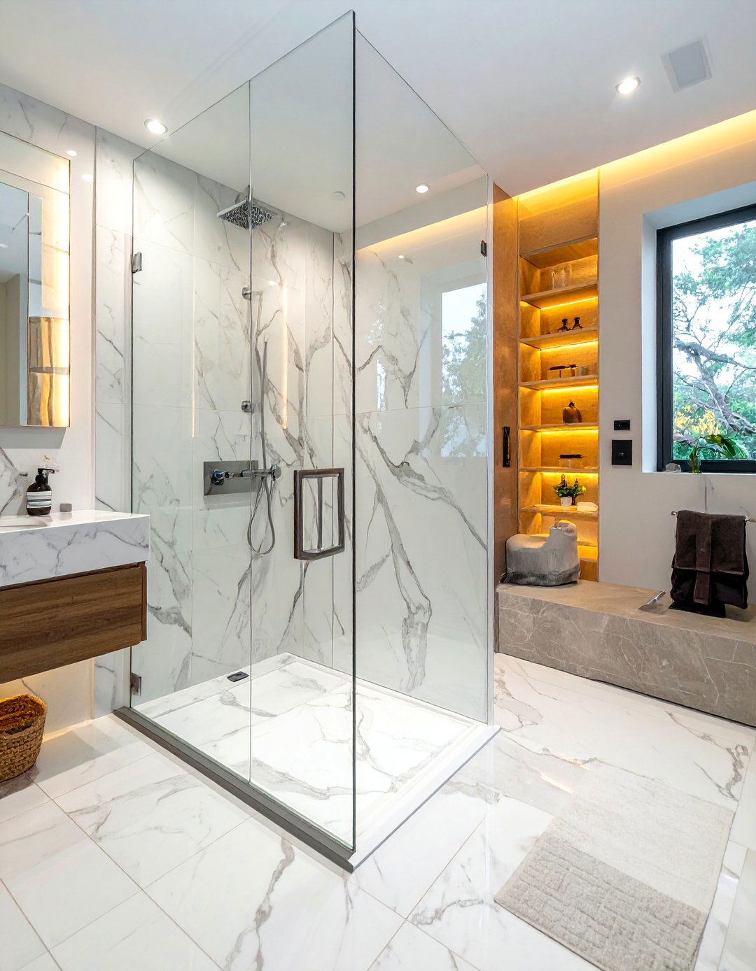 Calacatta marble walk in shower - 30 Calacatta marble bathroom ideas
