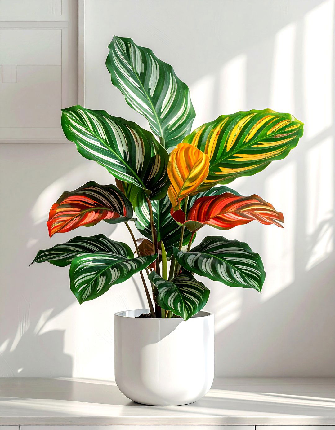 Calathea on Dining Room Credenza - 30 dining room indoor plant ideas