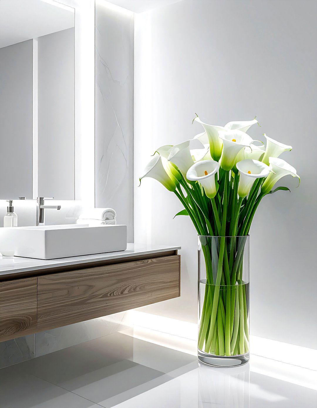 Calla Lilies In Modern Glass Cylinder - 30 bathroom flower arrangement ideas