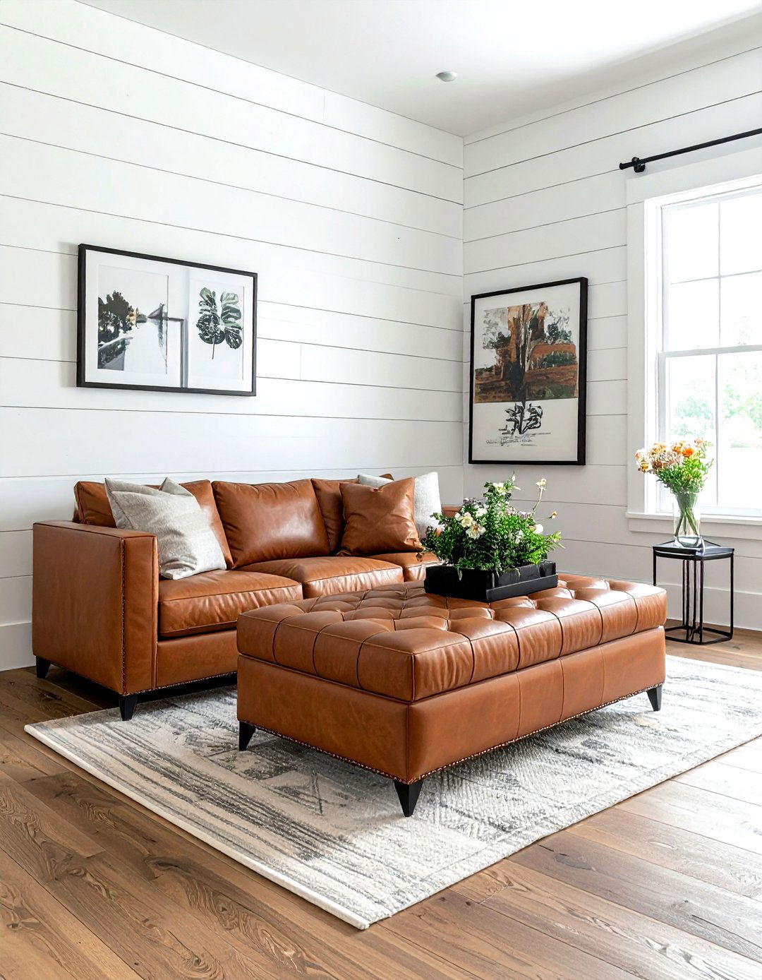 Camel Leather Rectangular Ottoman - 30 living room leather ottoman ideas