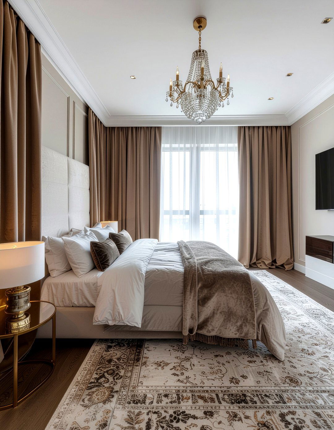 Camel velvet curtains - 30 camel bedroom ideas