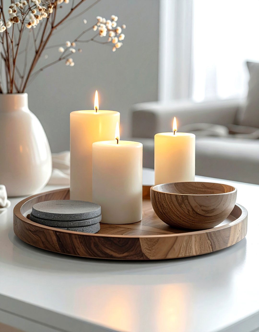 Candle And Tray Arrangement - 30 coffee table tray styling ideas