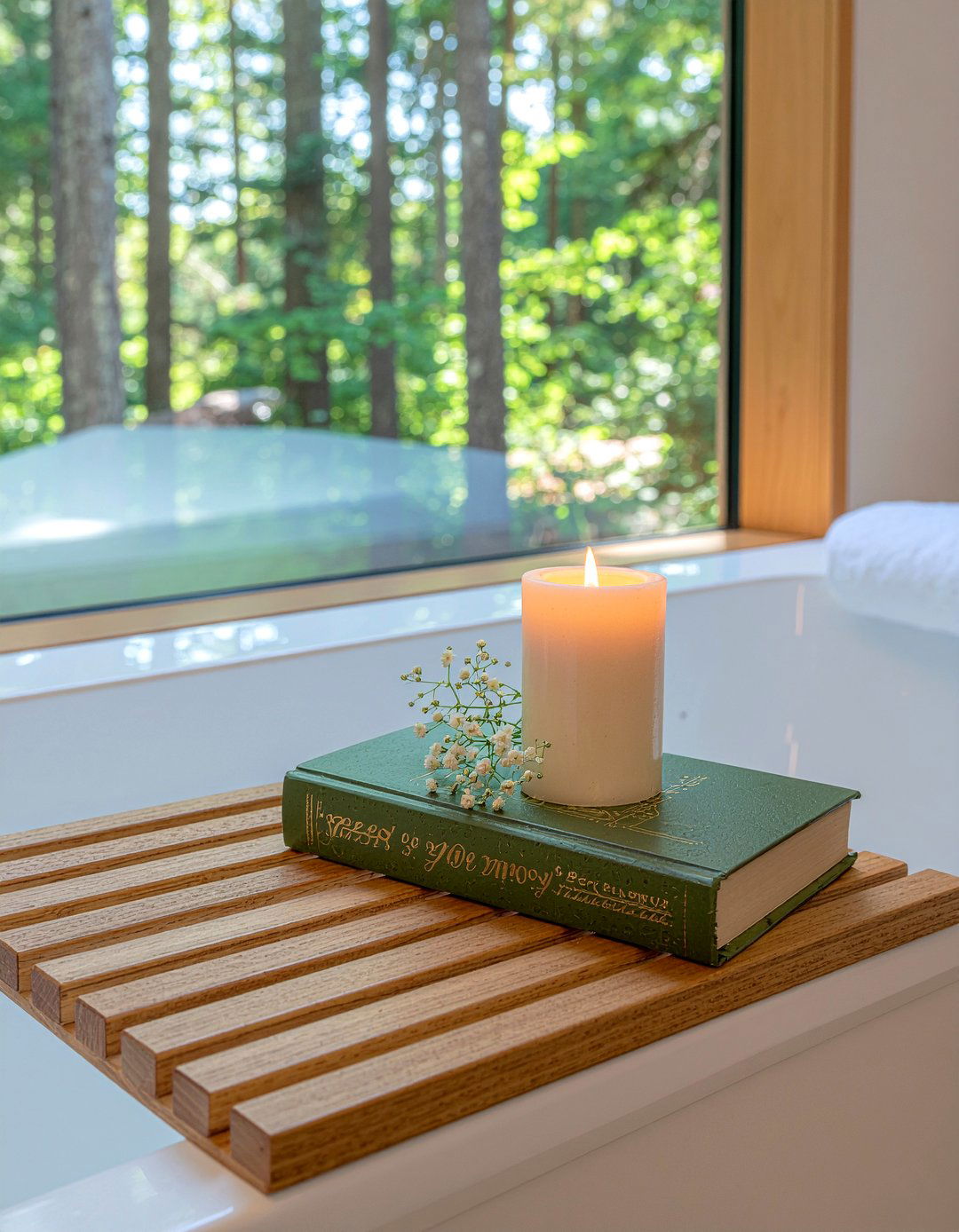 Candles Wooden Bath Bridge - 30 bathroom candle ideas