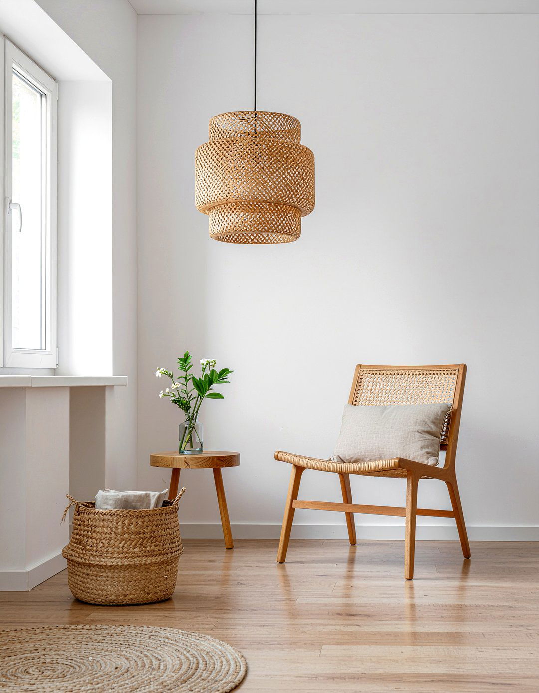 Cane Back Chair - 30 warm minimalist living room ideas