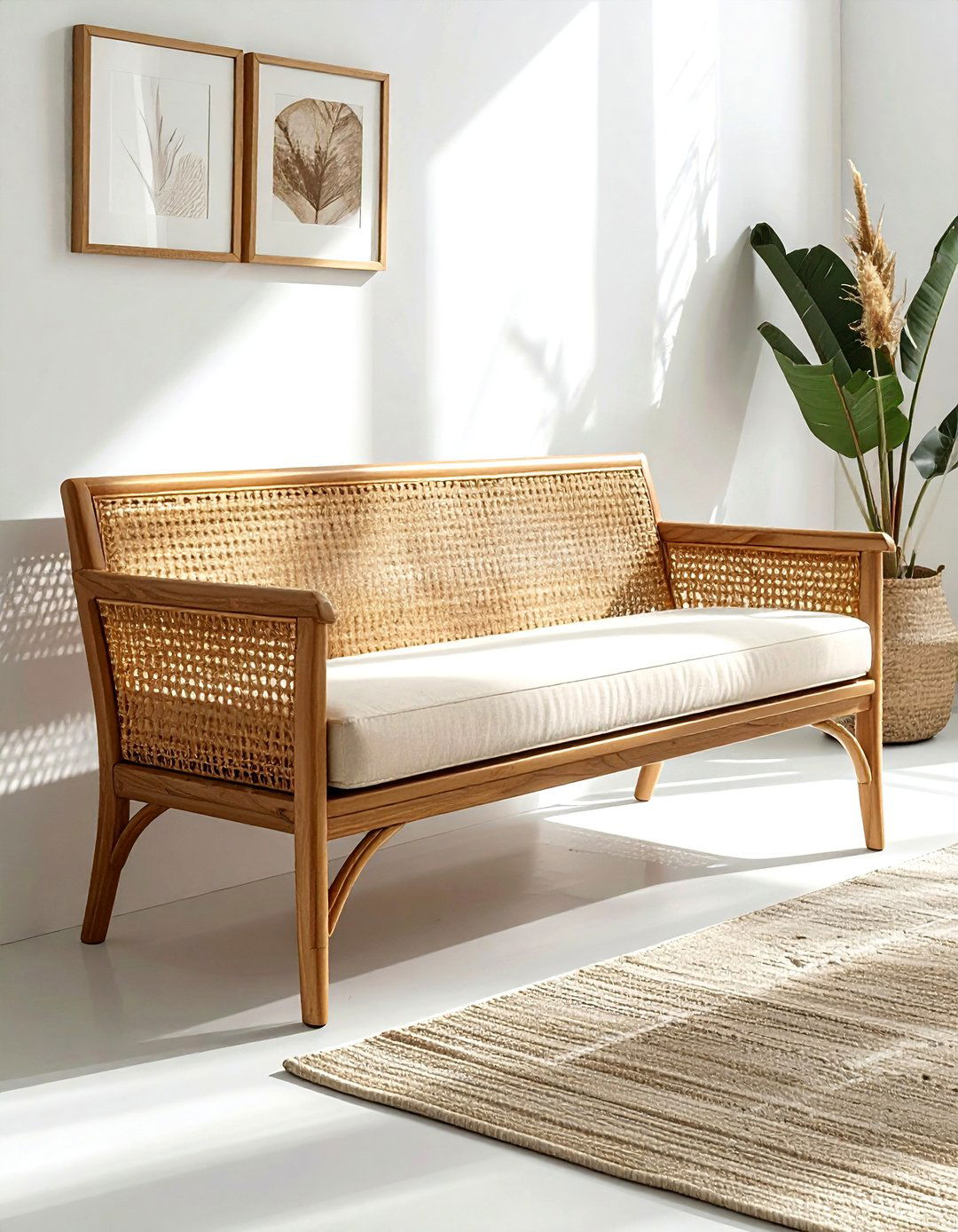 Cane back bench - 30 living room bench seat ideas