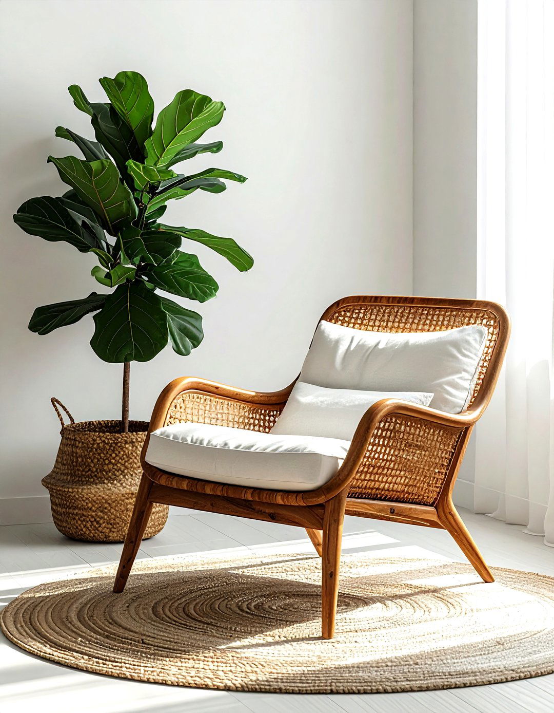 Cane back lounge chair - 30 living room mid-century furniture ideas