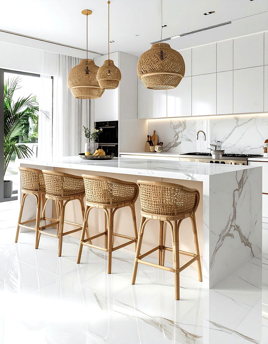 Cane bar stools for kitchen dining - 30 cane dining room ideas