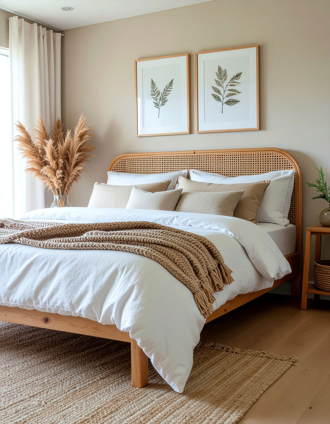 Cane headboard - 30 warm minimalist bedroom ideas