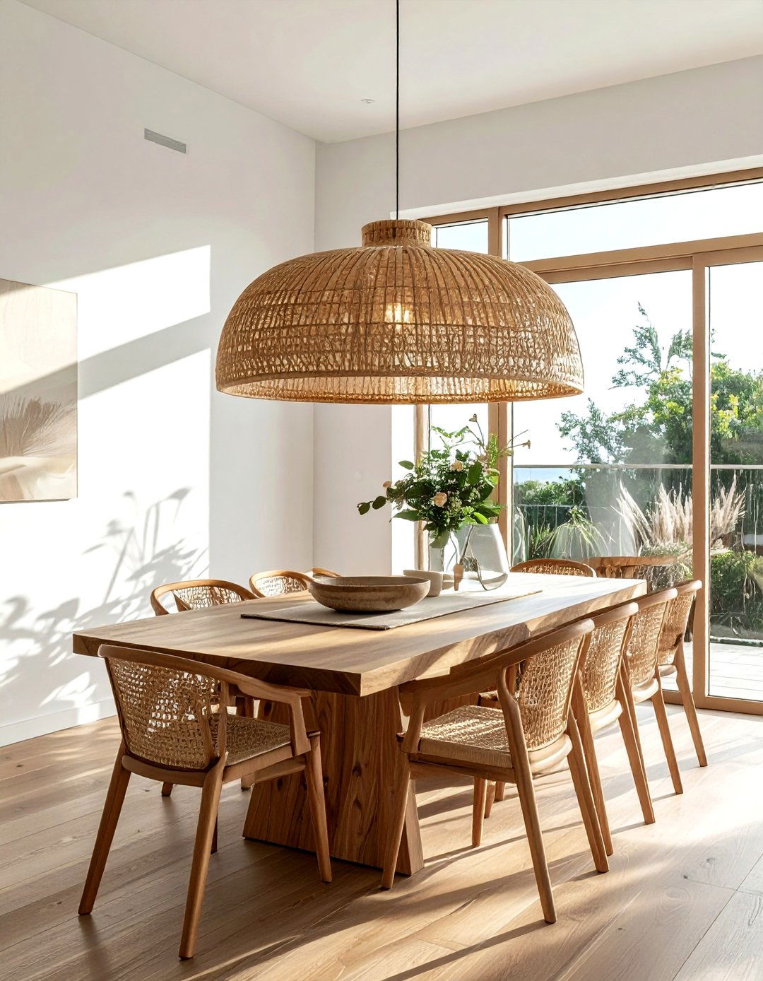 Cane pendant light for dining - 30 cane dining room ideas