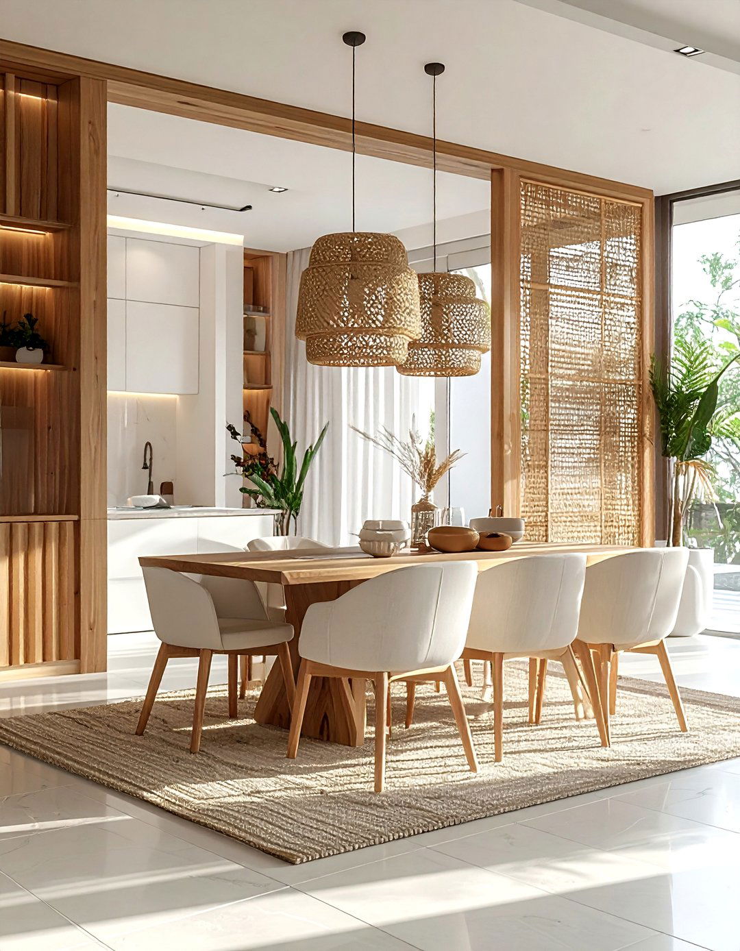 Cane room divider for dining - 30 cane dining room ideas