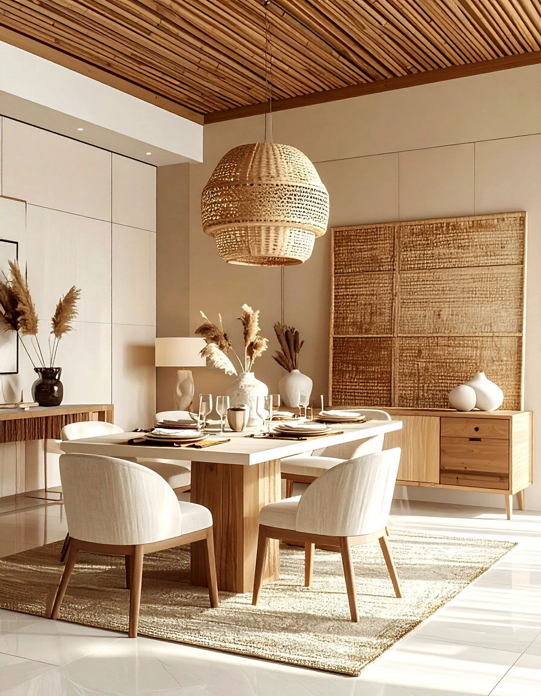 Cane wall panels in dining room - 30 cane dining room ideas