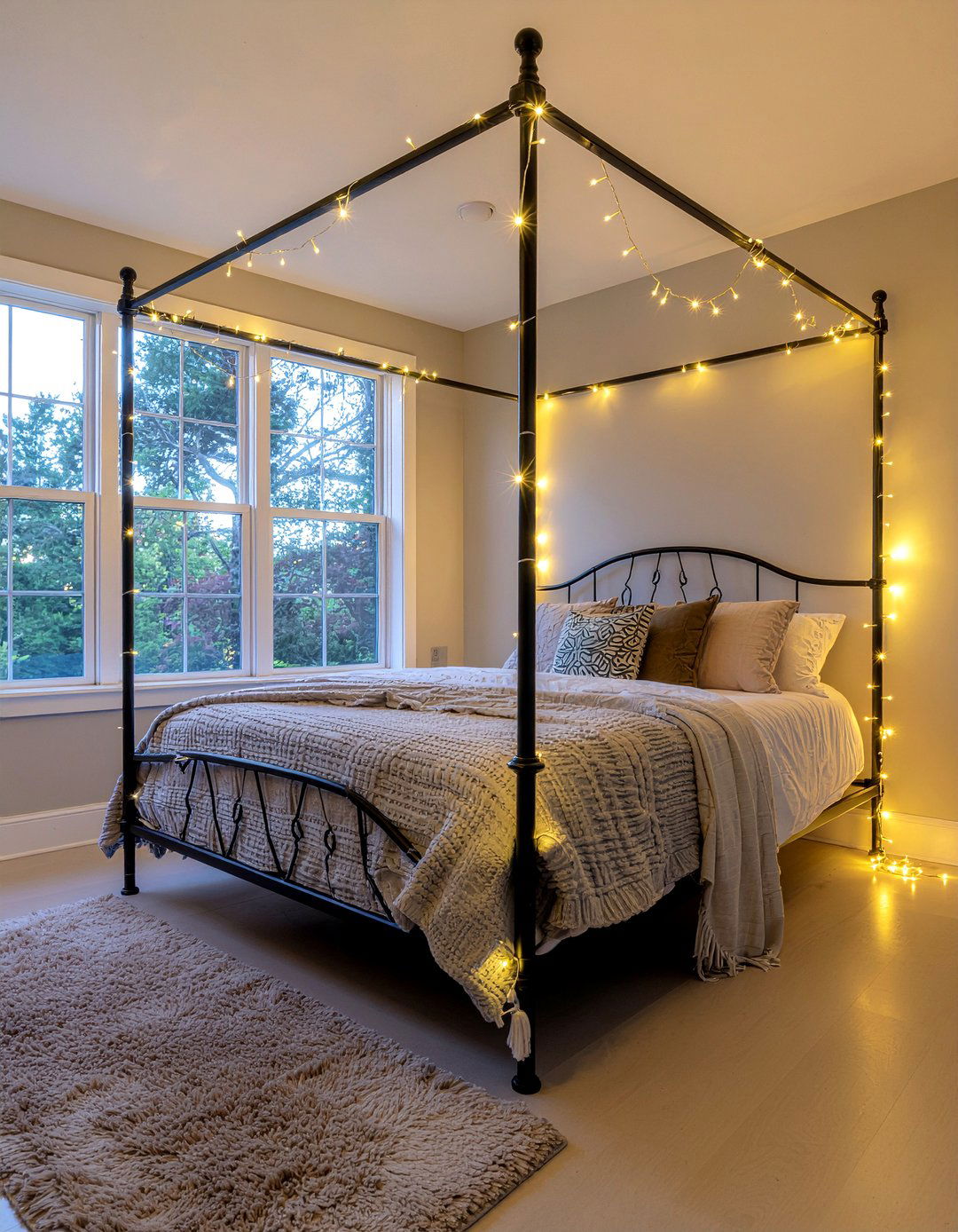 Canopy bed fairy lights - 30 bedroom fairy lights ideas
