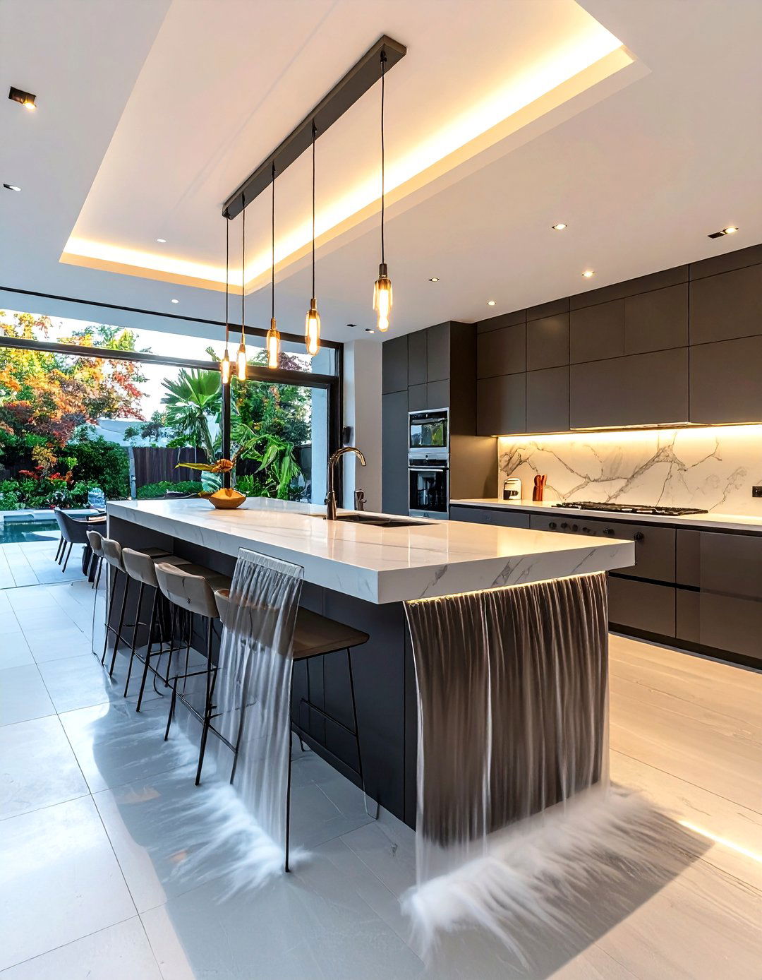 Cantilevered Waterfall Island - 30 waterfall kitchen island ideas