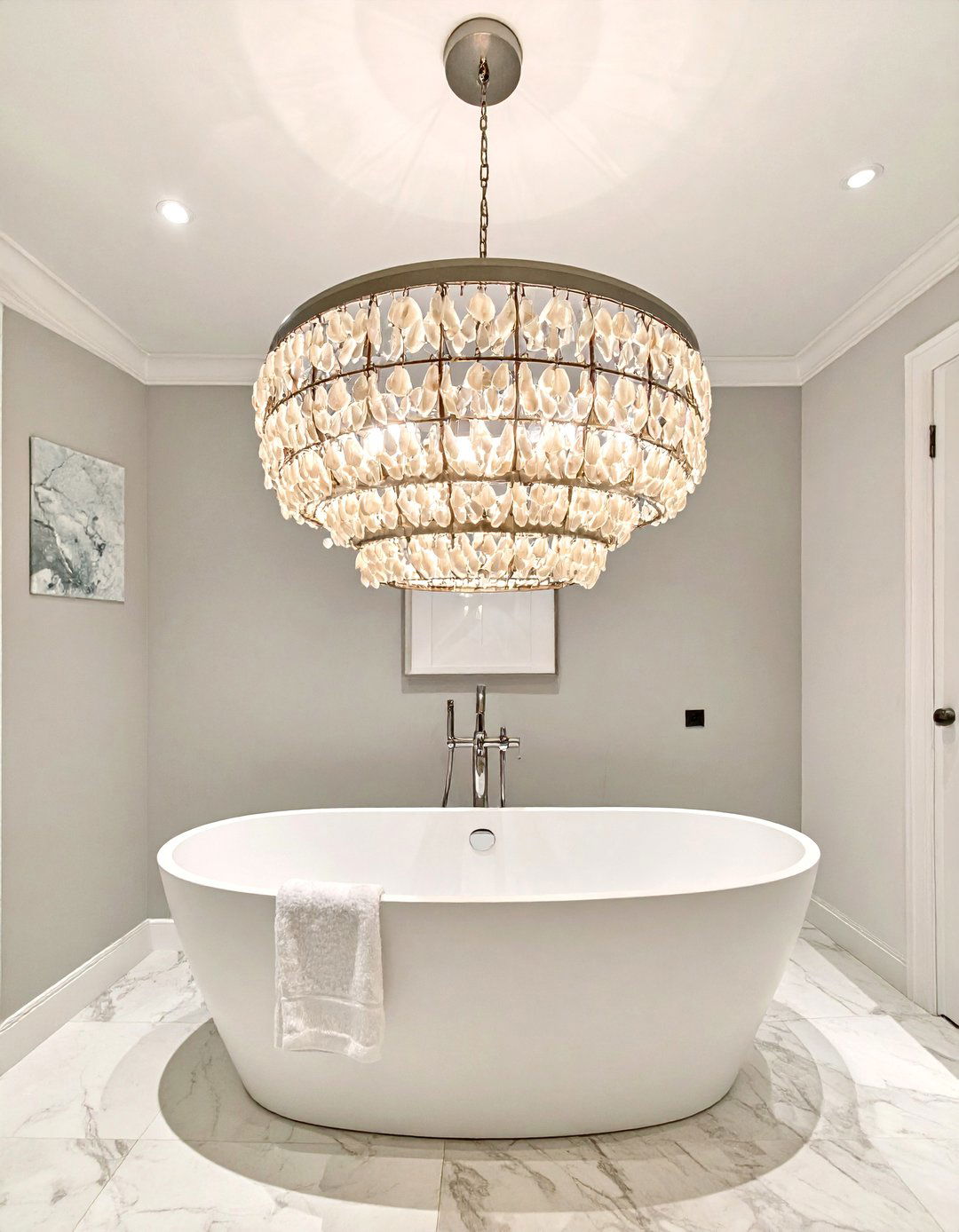 Capiz shell chandelier - 30 coastal bathroom ideas