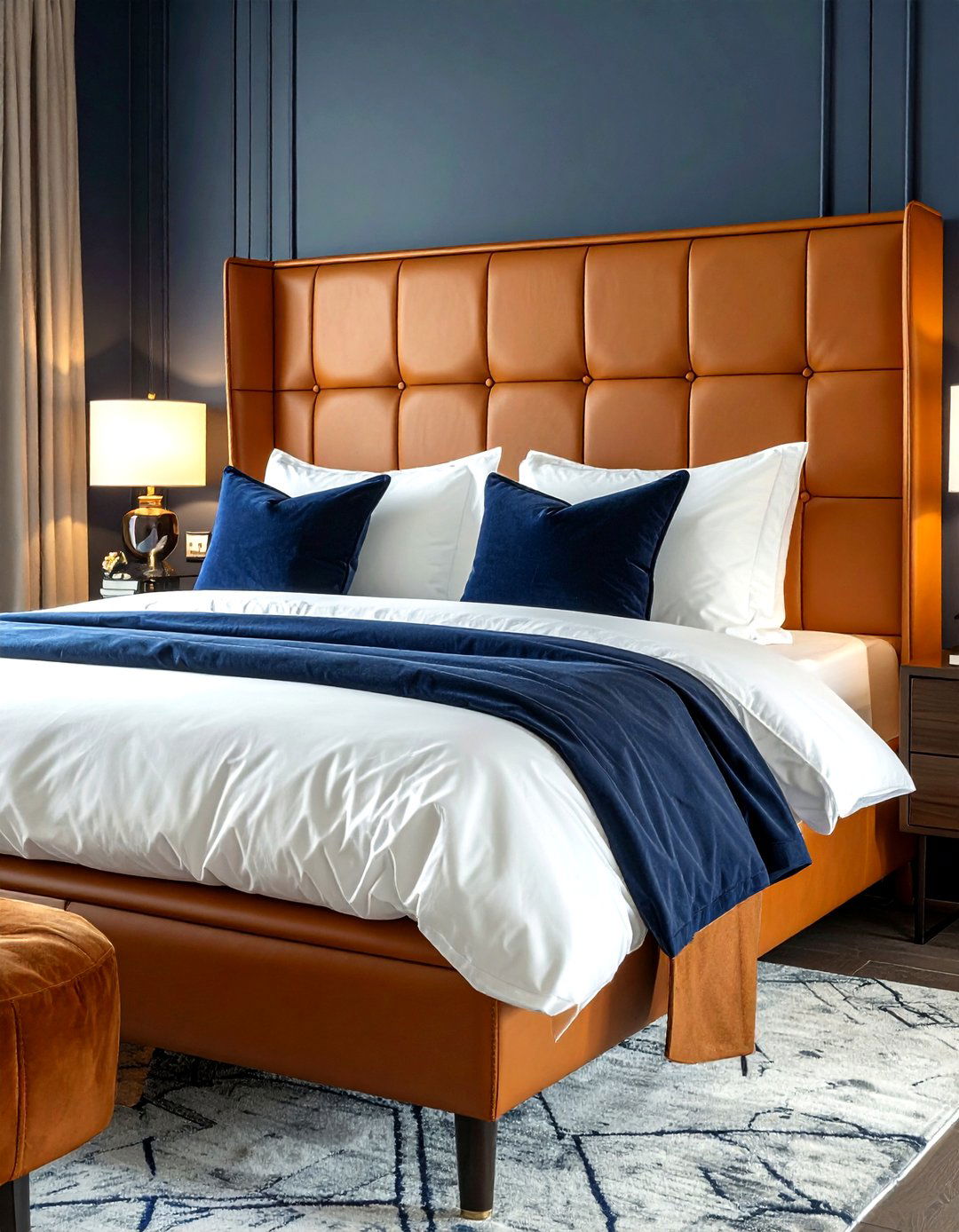 Caramel Leather Headboard - 30 brown decor ideas