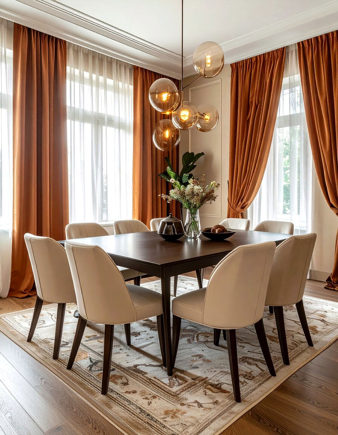 Caramel Toned Drapery - 30 brown dining room ideas