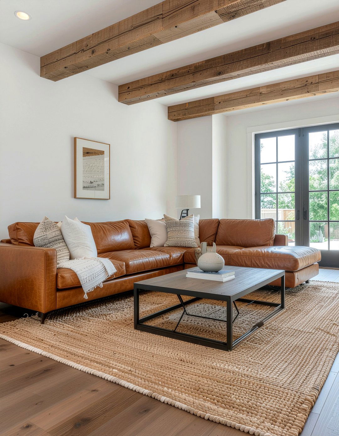 Caramel leather living room - 30 warm toned living room ideas