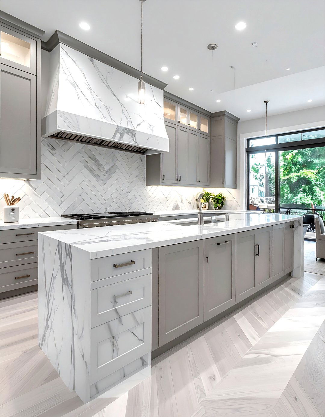 Carrara Marble Herringbone - 30 natural stone kitchen backsplash ideas