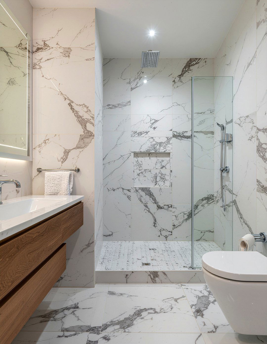 Carrara Marble Shower - 30 marble tile bathroom ideas