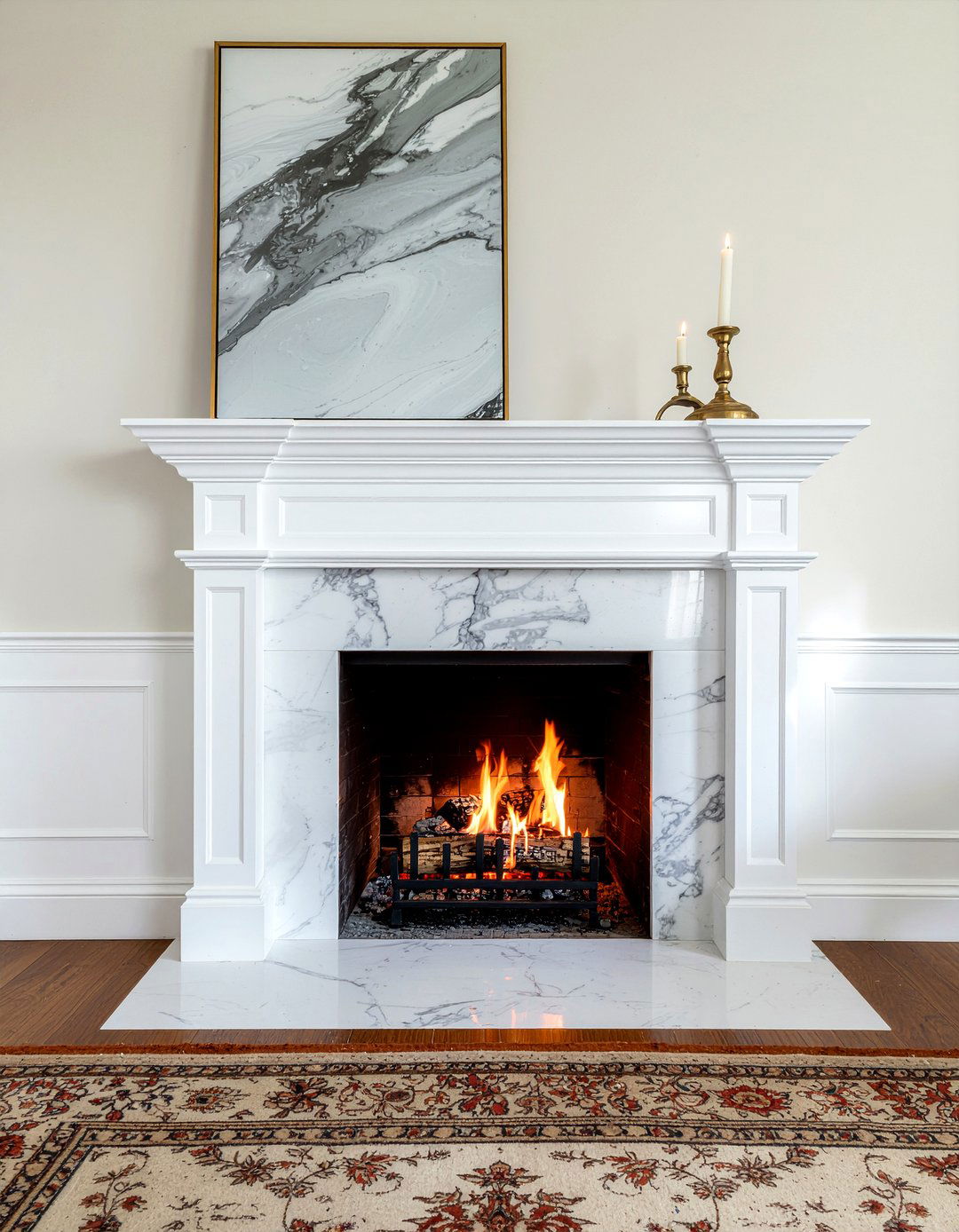 Carrara Marble Tile - 30 living room fireplace tile ideas