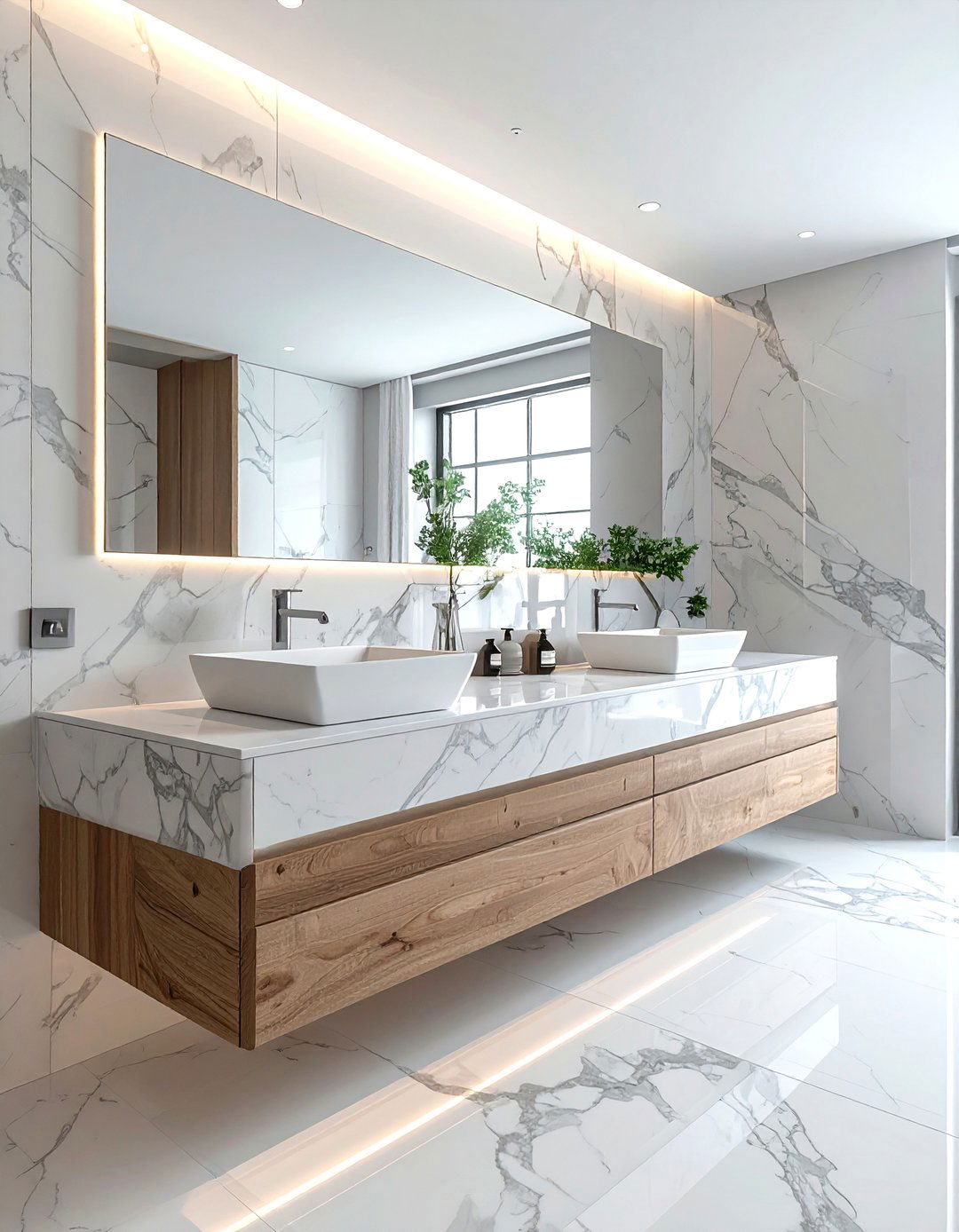 Carrara marble double vanity - 30 stone sink ideas
