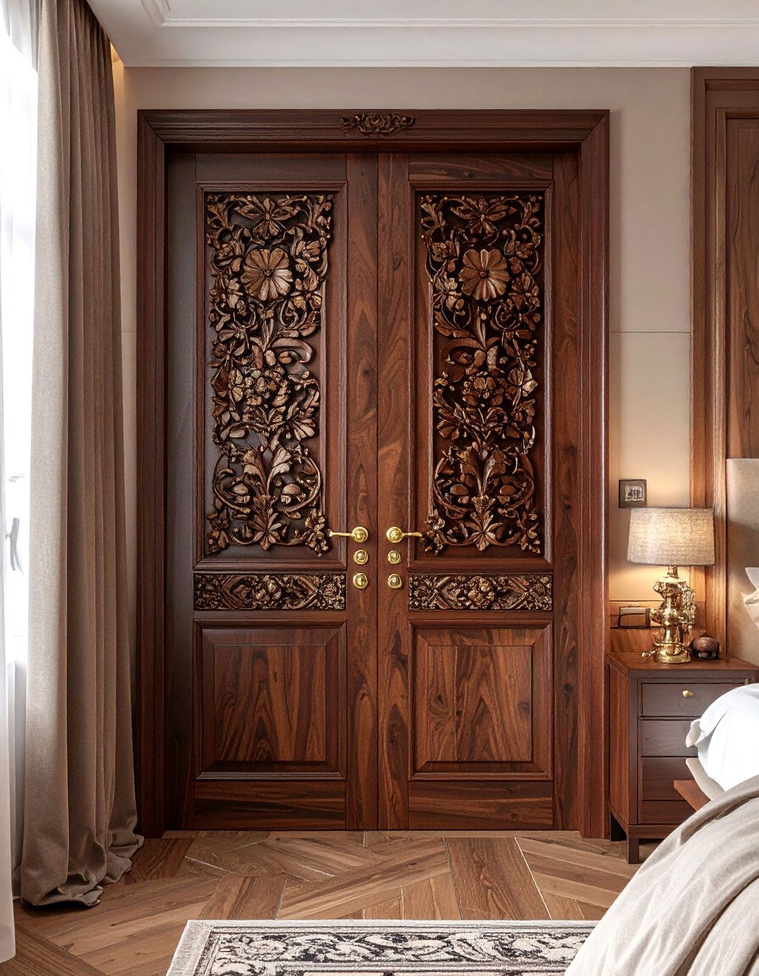 Carved Timber Door - 30 bedroom door ideas