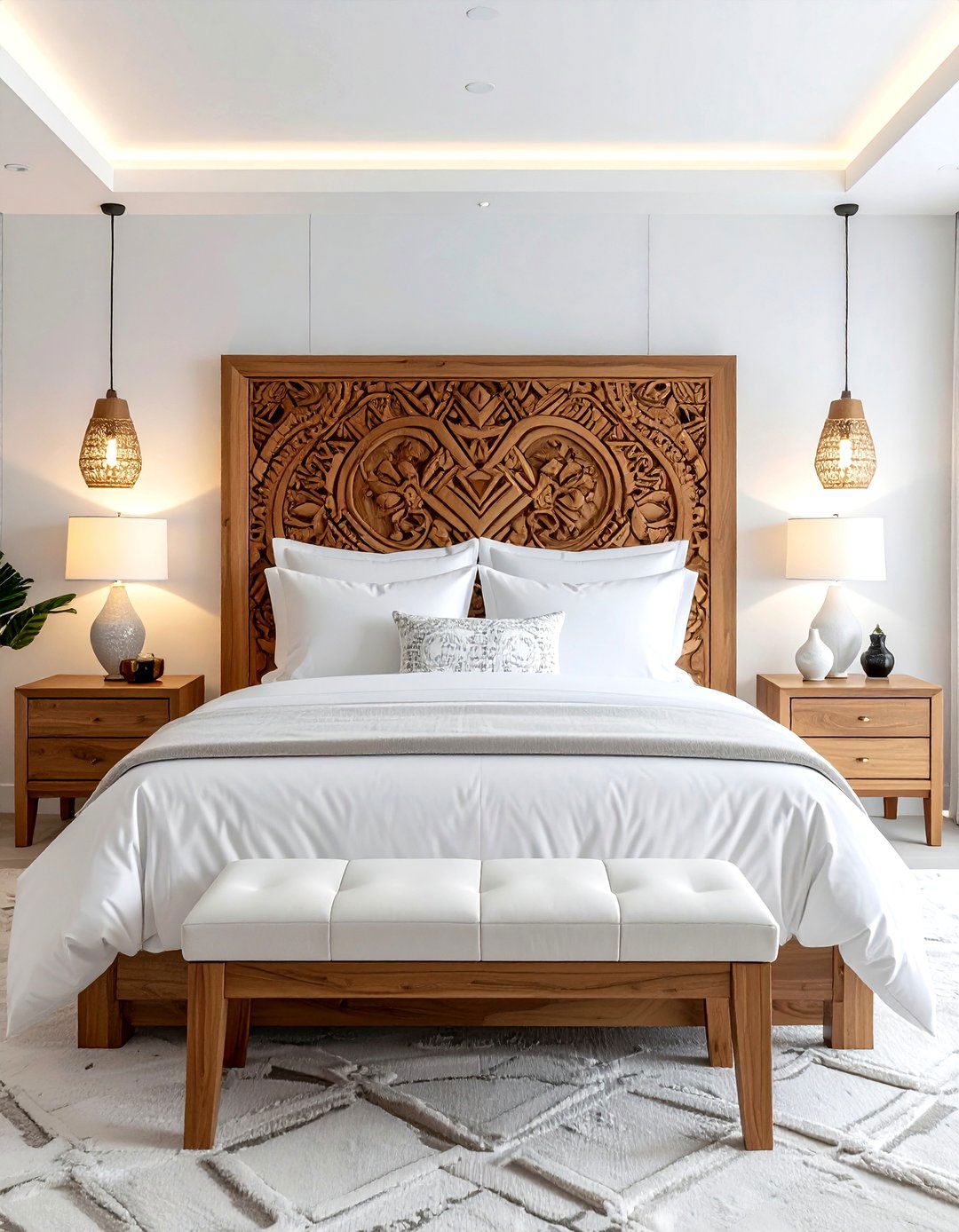 Carved Tribal Wood Headboard - 30 tribal pattern decor ideas