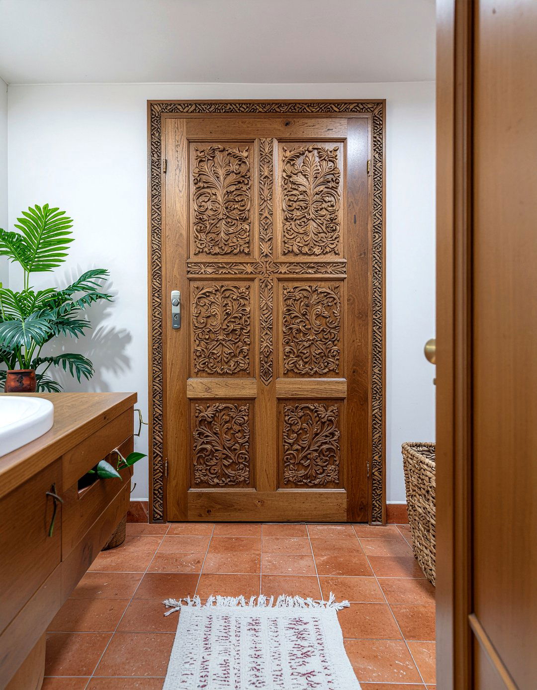 Carved Wood Bathroom Door - 30 bathroom door ideas