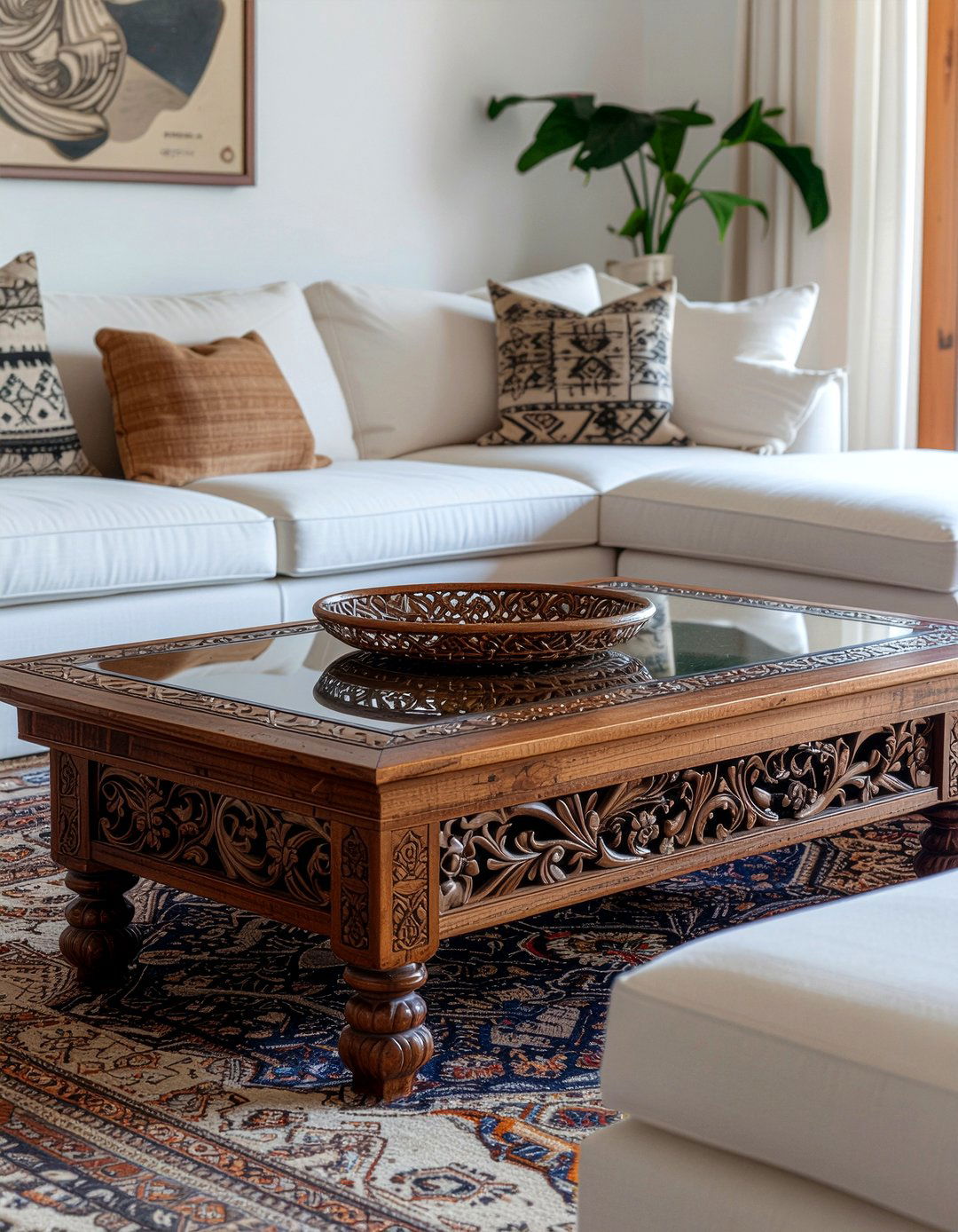 Carved Wood Coffee Table - 30 living room Moroccan furniture ideas