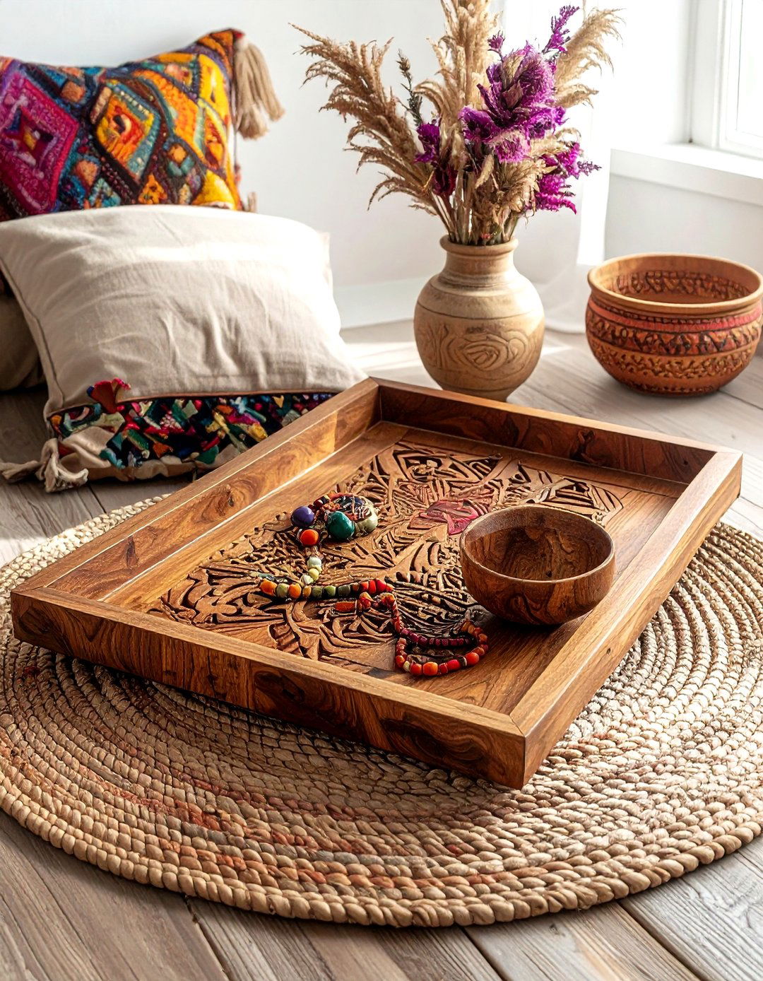 Carved Wood Tray - 30 wood tray ideas