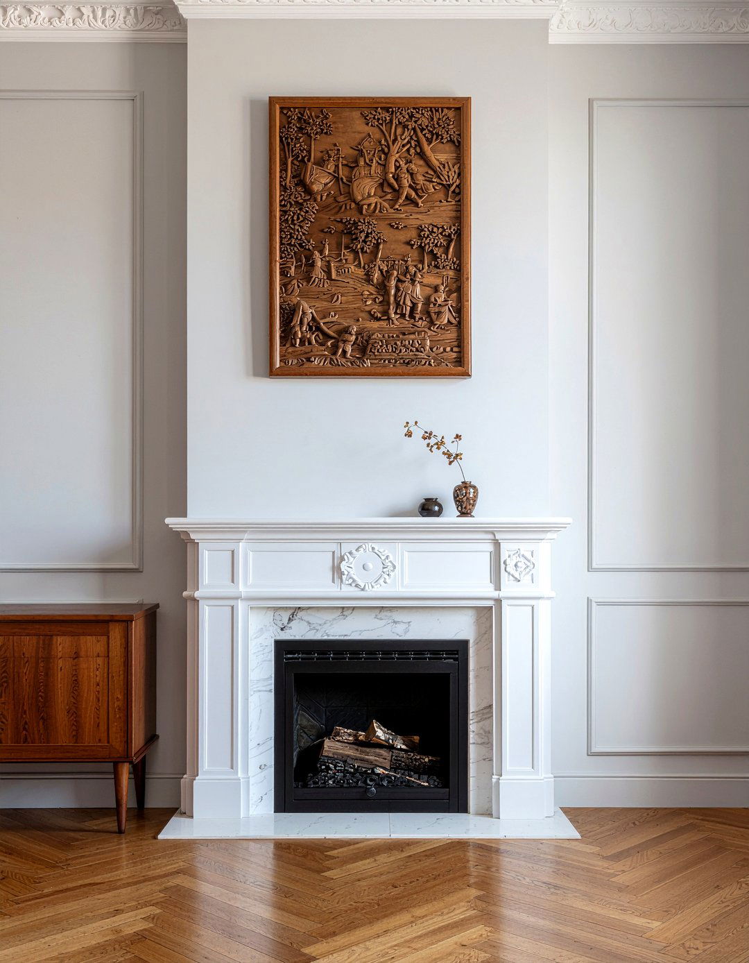 Carved wood wall panel - 30 Chinese living room ideas