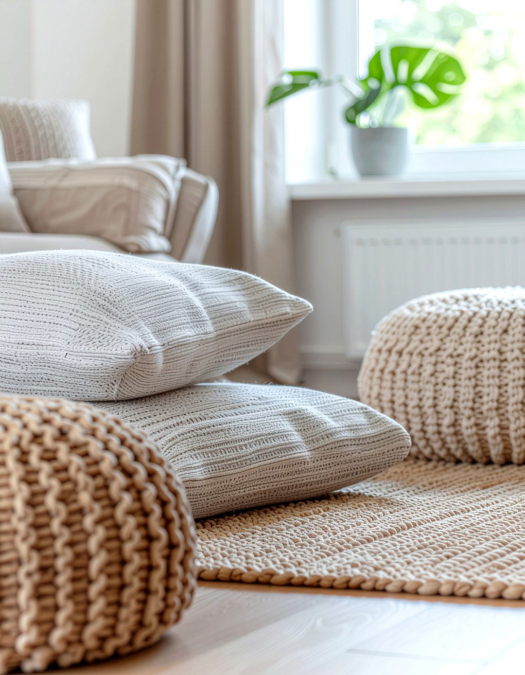 Cashmere floor cushion - 30 cashmere bedroom ideas