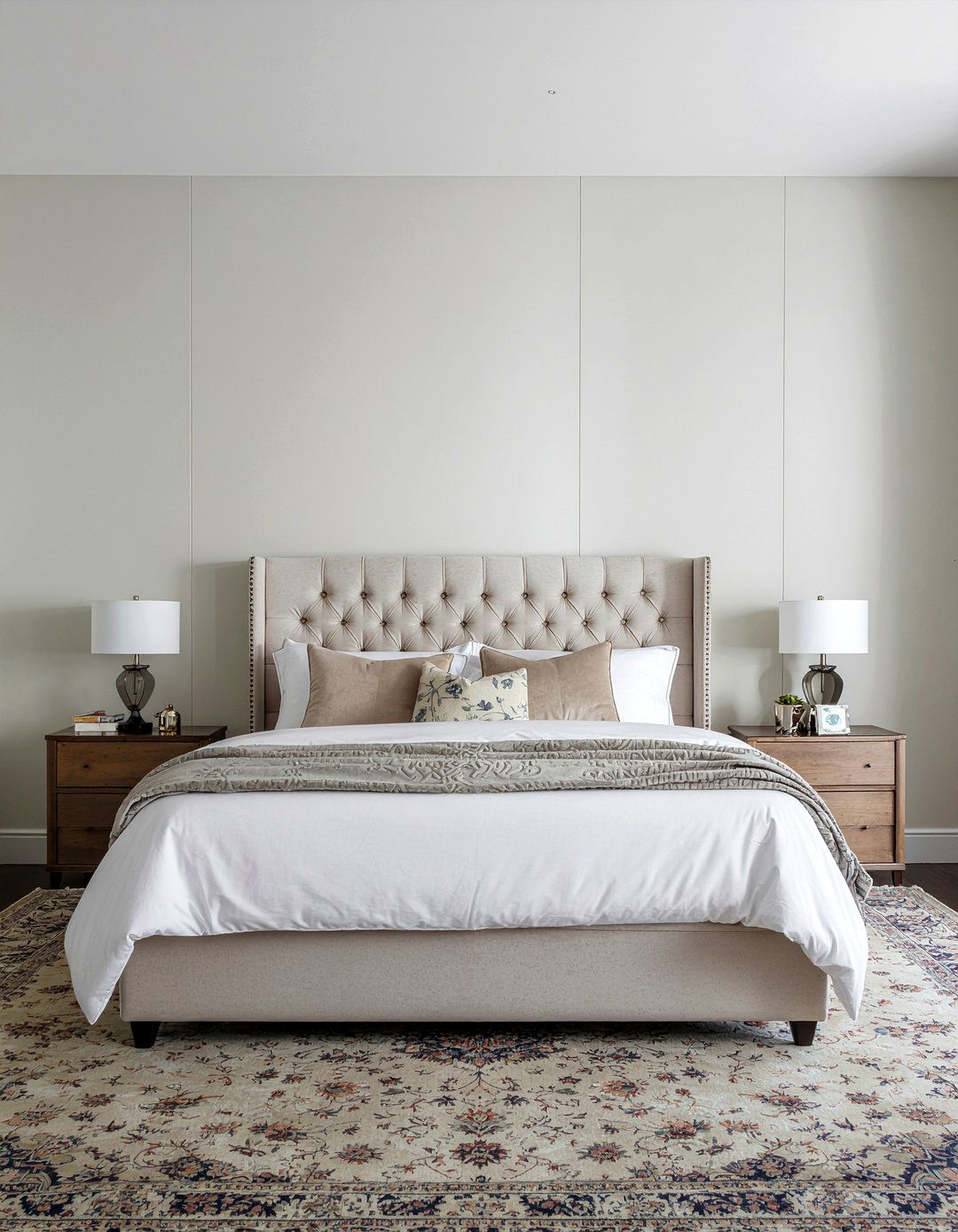 Cashmere upholstered headboard - 30 cashmere bedroom ideas