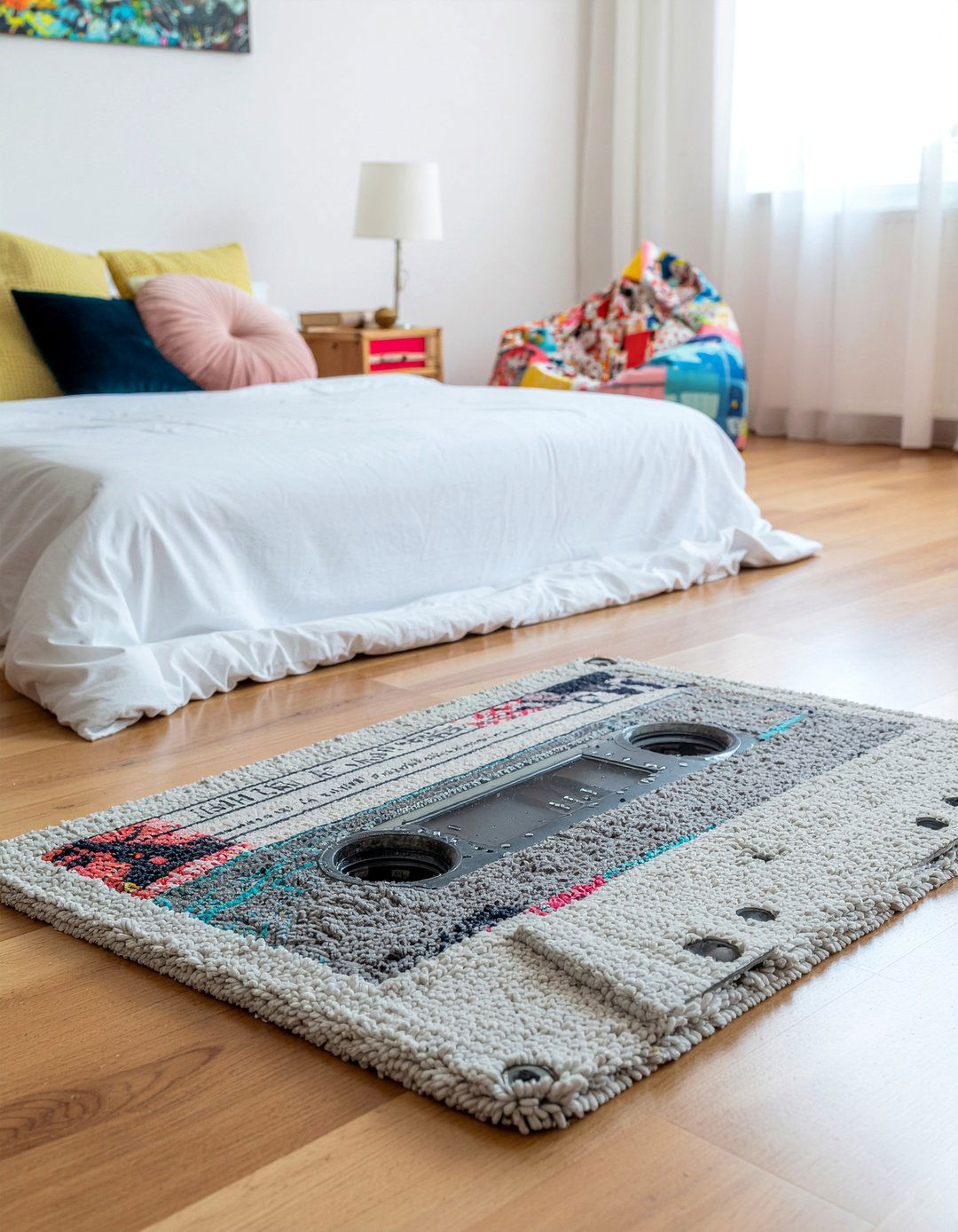 Cassette tape rug - 30 music themed bedroom ideas