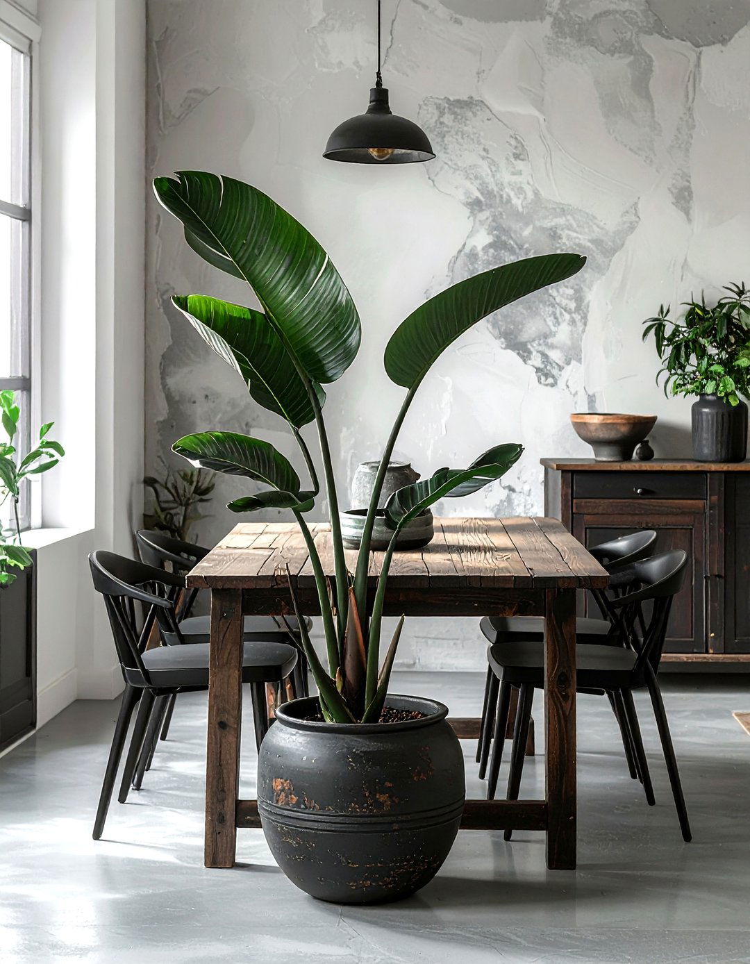 Cast Iron Plant in Dark Dining Room - 30 dining room indoor plant ideas