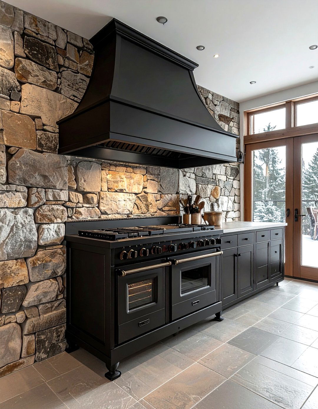 Cast iron stove range - 30 rustic lodge kitchen ideas