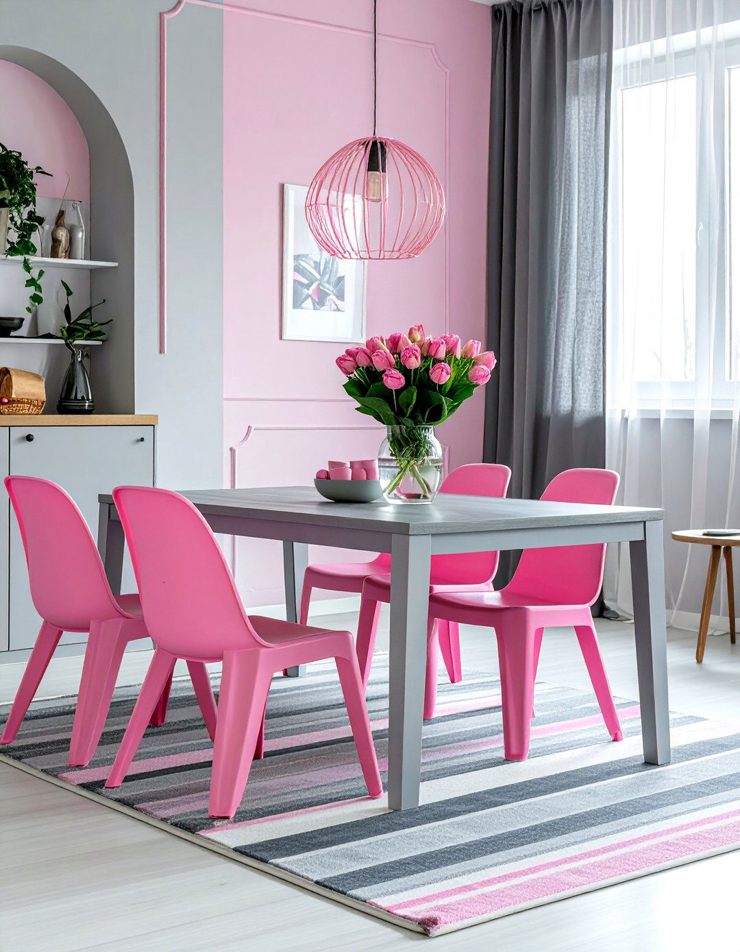 Casual Gray And Pink Dining Room - 30 pink and gray dining room ideas