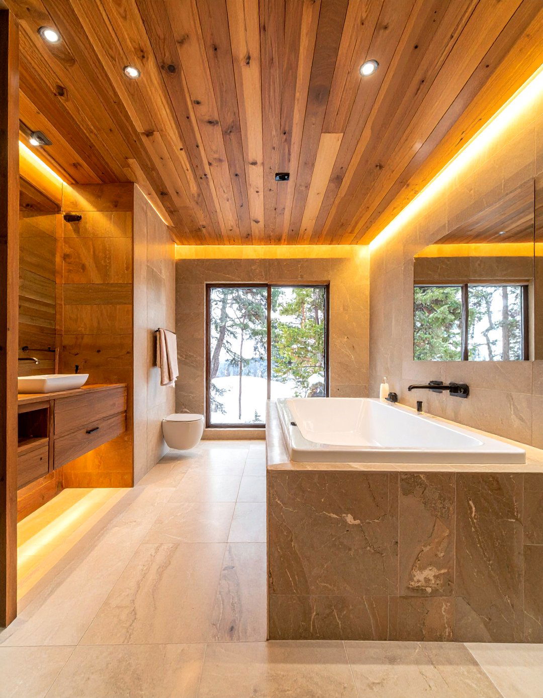 Cedar Wood Ceiling - 30 bathroom warmth ideas