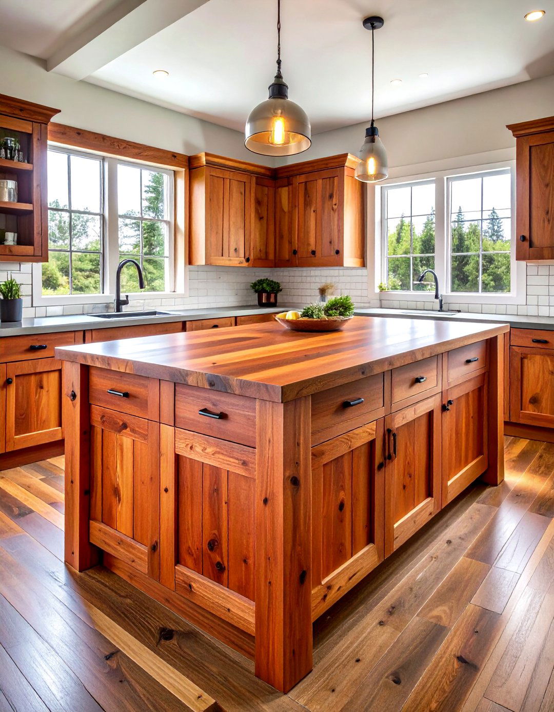 Cedar wood kitchen island - 30 rustic lodge kitchen ideas